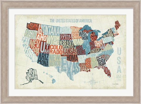 Framed USA Modern Blue Print