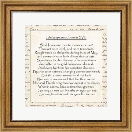 Framed Shakespeare&#39;s Sonnet 18 - word frame Print