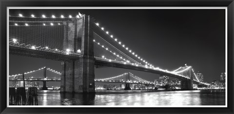 Framed Brooklyn Bridge and Manhattan Bridge at Night Print