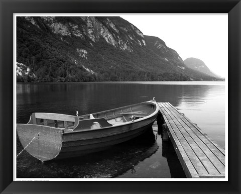 Framed Boat at Lake Pier Print