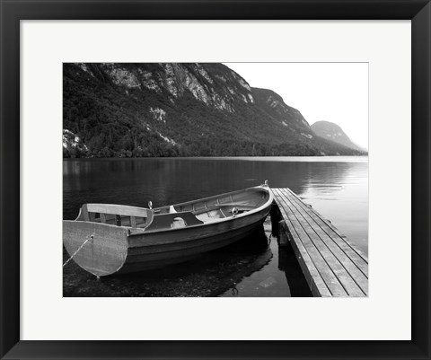 Framed Boat at Lake Pier Print