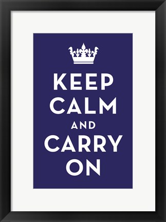 Framed Keep Calm and Carry On (Dark Blue) Print