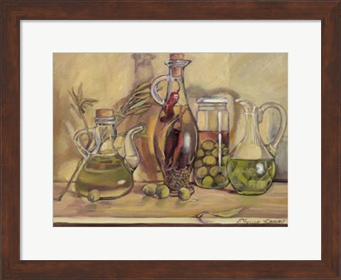 Framed Olive Oil Bottles Print