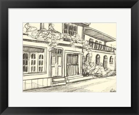 Framed B&amp;W Sketches of Downtown III Print