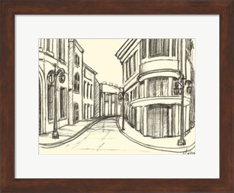 Framed B&amp;W Sketches of Downtown IV Print