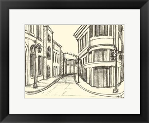 Framed B&amp;W Sketches of Downtown IV Print