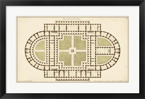 Framed Antique Garden Plan I Print