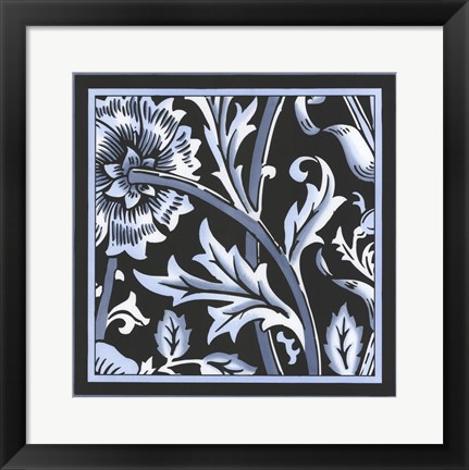 Framed Blue &amp; White Floral Motif IV Print