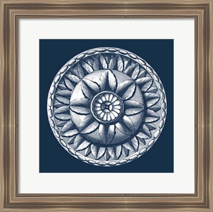 Framed Classic Medallion on Navy III Print