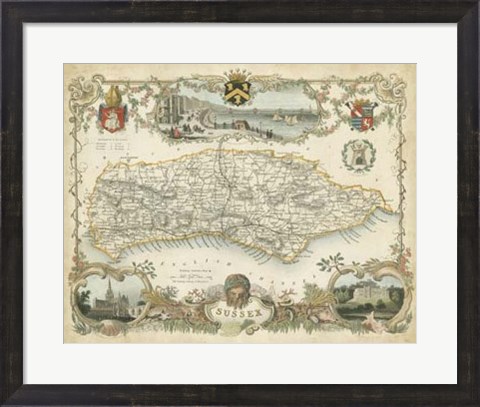 Framed Map of Sussex Print