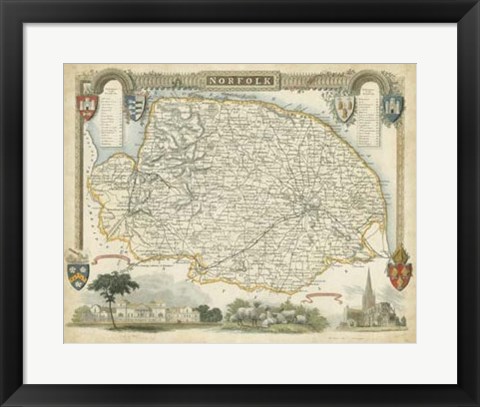 Framed Map of Norfolk Print