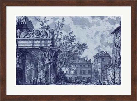 Framed Antique Blue View I Print