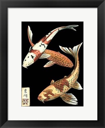 Framed Koi Fish on Black I Print