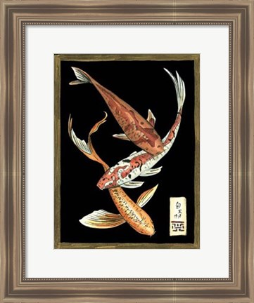 Framed Koi Fish on Black II Print