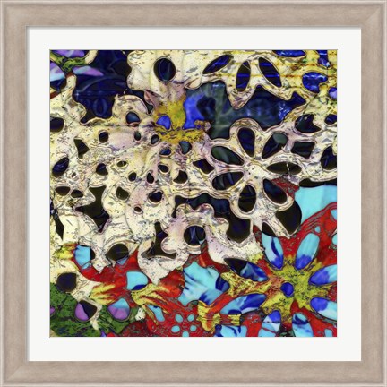 Framed Bejeweled Woodblock I Print