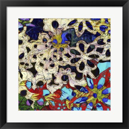 Framed Bejeweled Woodblock I Print