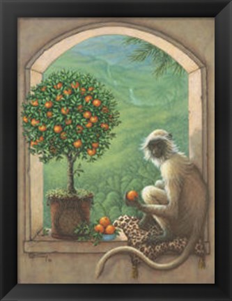 Framed Monkey and Orange Tree Print