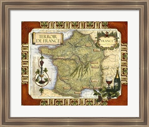 Framed Wine Map of France Print