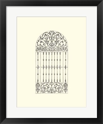 Framed B&amp;W Wrought Iron Gate III Print