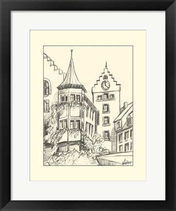 Framed B&amp;W Sketches of Downtown II Print