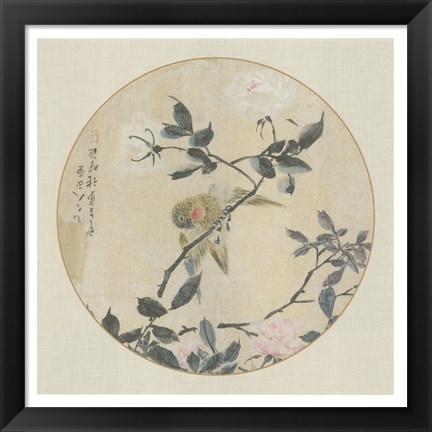 Framed Oriental Bird Silk I Print