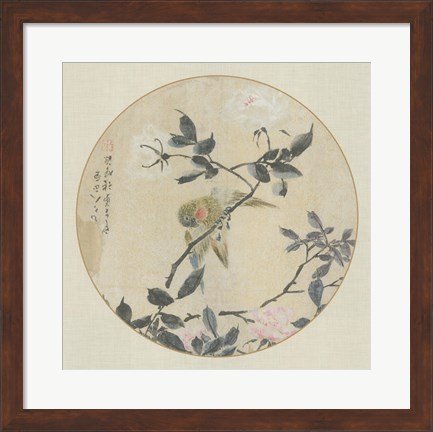 Framed Oriental Bird Silk I Print