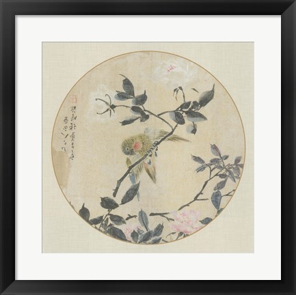 Framed Oriental Bird Silk I Print