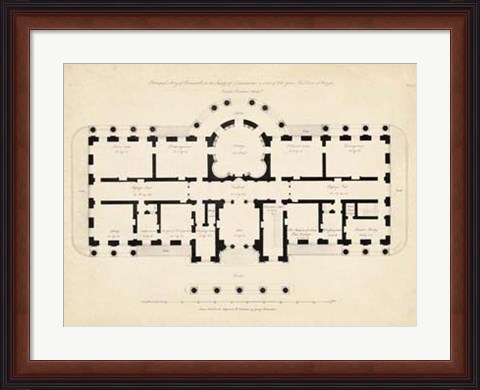 Framed Antique Building Plan II Print