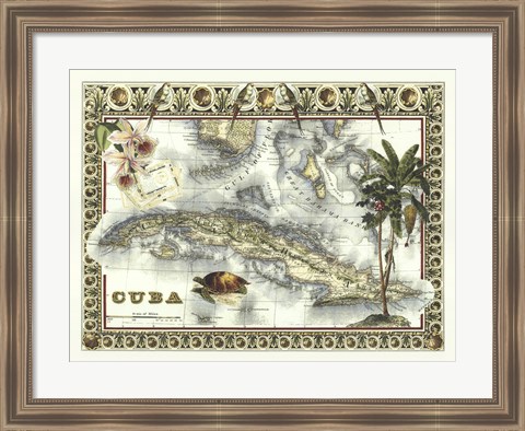 Framed Map of Cuba Print