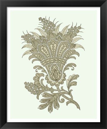 Framed Celadon Floral Motif I Print