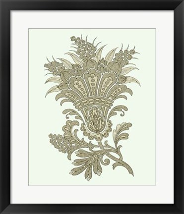 Framed Celadon Floral Motif I Print