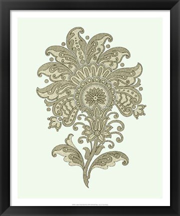 Framed Celadon Floral Motif III Print