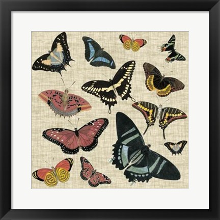 Framed Butterflies &amp; Linen II Print