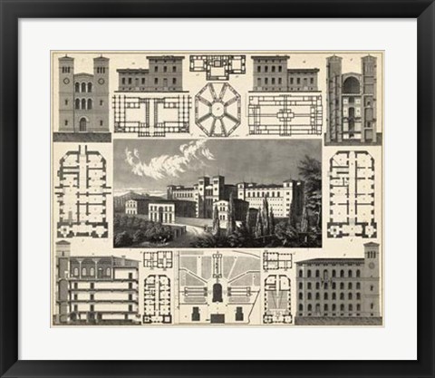 Framed Antique City Plan III Print