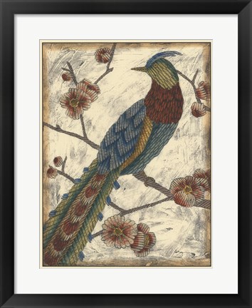 Framed Embroidered Pheasant I Print