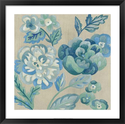 Framed Turquoise Chintz I Print