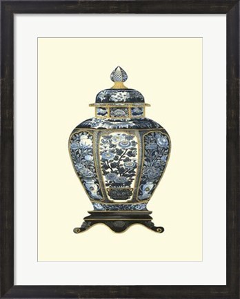 Framed Blue Porcelain Vase I Print