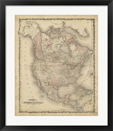 Framed Johnson&#39;s Map of North America Print