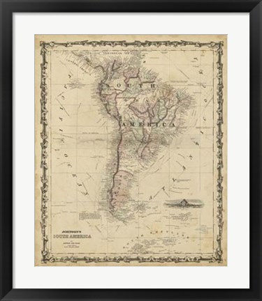 Framed Johnson&#39;s Map of South America Print