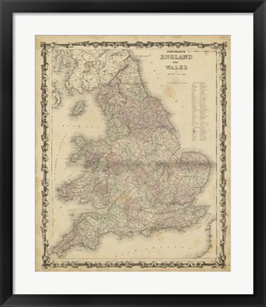 Framed Johnson&#39;s Map of England &amp; Wales Print