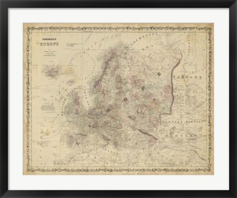 Framed Johnson&#39;s Map of Europe Print