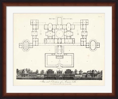 Framed Plan &amp; Elevation for a Roman Villa Print