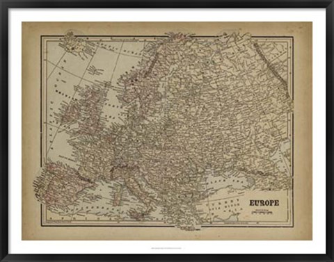 Framed Vintage Map of Europe Print