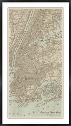 Framed Tinted Map of New York Print