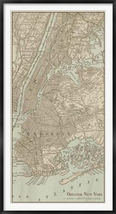 Framed Tinted Map of New York Print