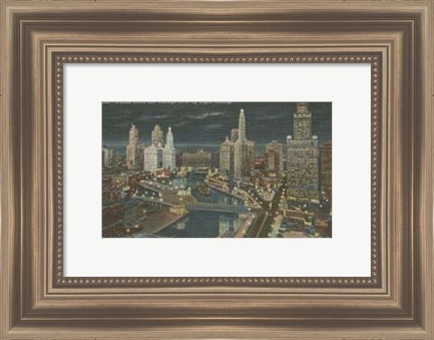 Framed Chicago- Chicago River by Night Print