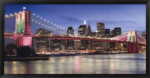 Framed Brooklyn Bridge at Night Print