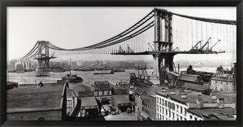 Framed Manhattan Bridge Construction, 1909 Print