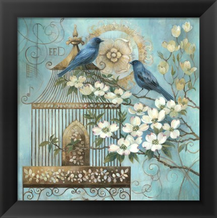 Framed Blue Birds and Dogwood Print