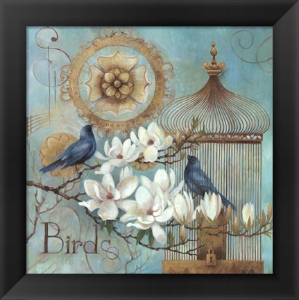 Framed Blue Birds and Magnolia Print